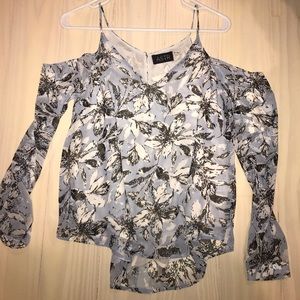 Adorable cold shoulder baby blue floral top